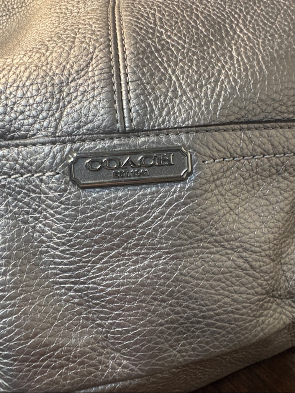 Coach Metallic Silver Leather Hobo Shoulder Bag - Picture 6 of 12